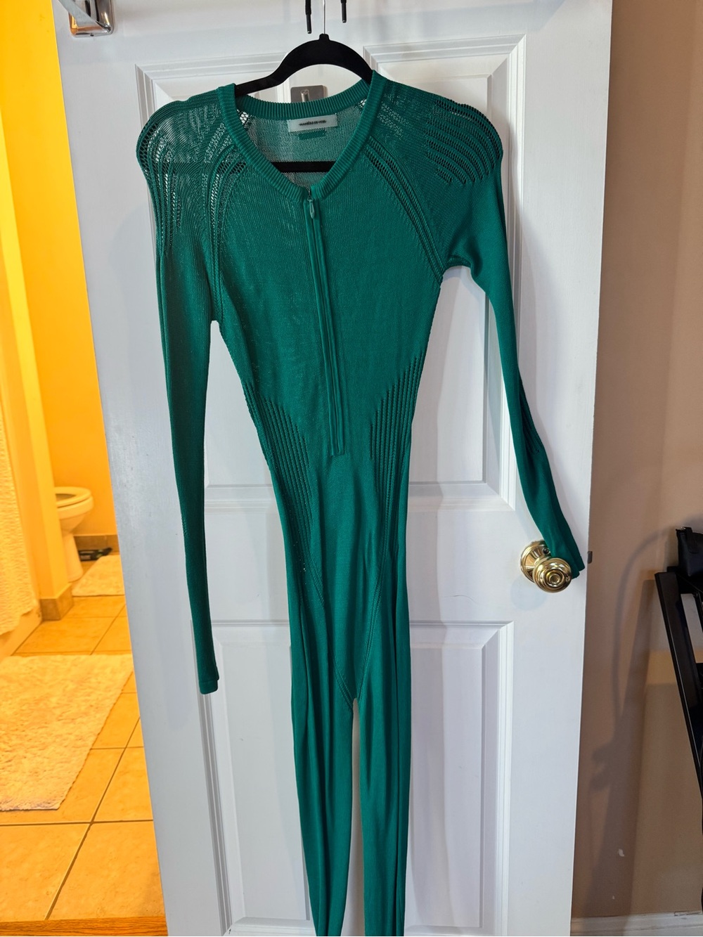 Maniere De Voir Emerald Green Long-Sleeve Ribbed Jumpsuit
